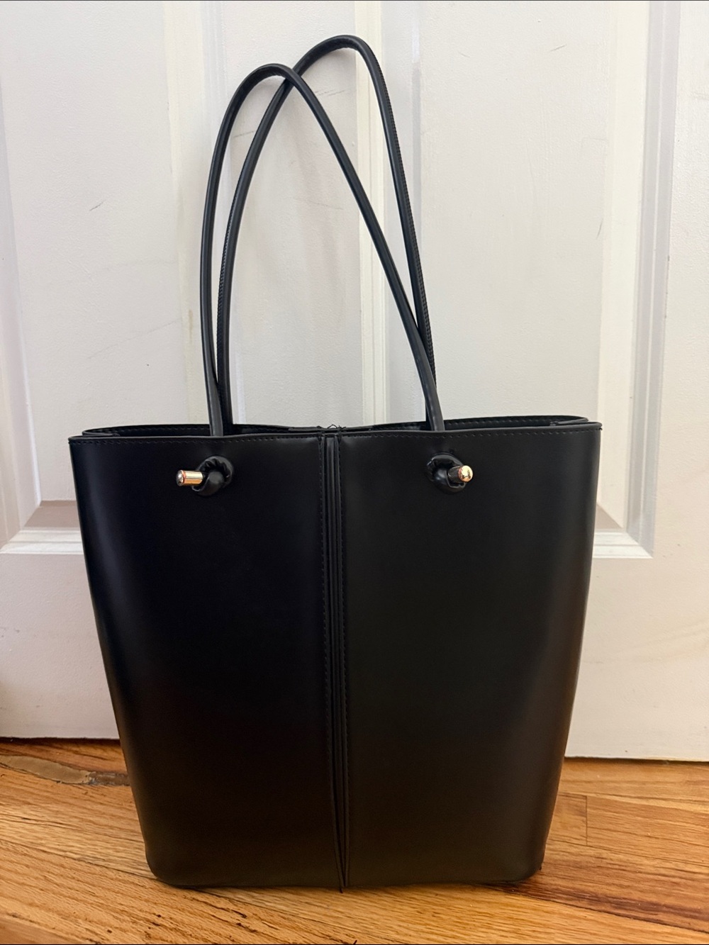 Zara Black Structured Tote Bag – Faux Leather Work & Everyday Purse